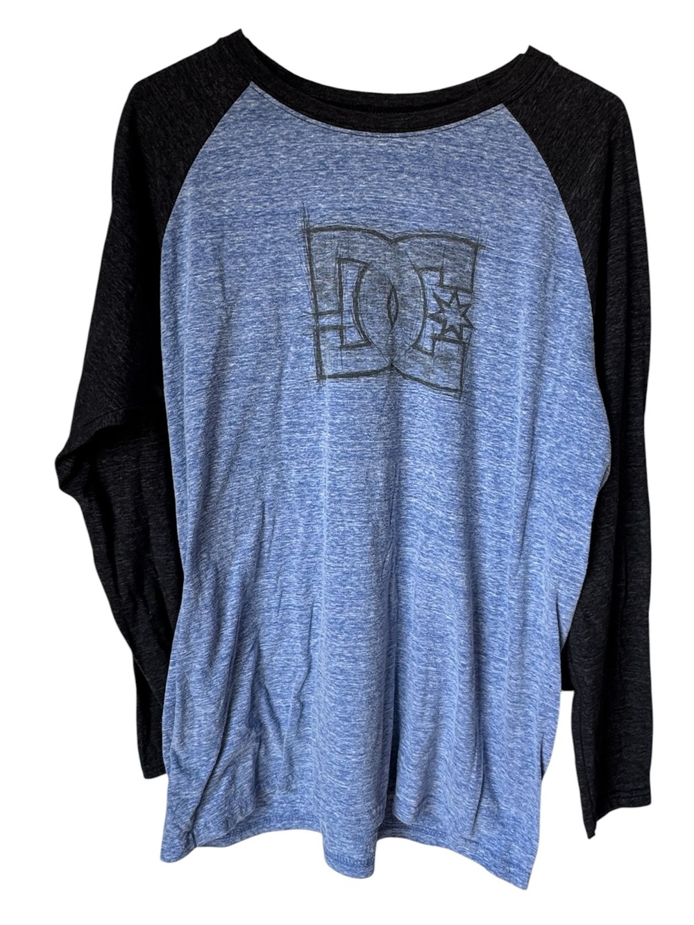 Retro Y2K DC Shoes Men’s L Blue Raglan Long-Sleeve Tee Skate MINTY